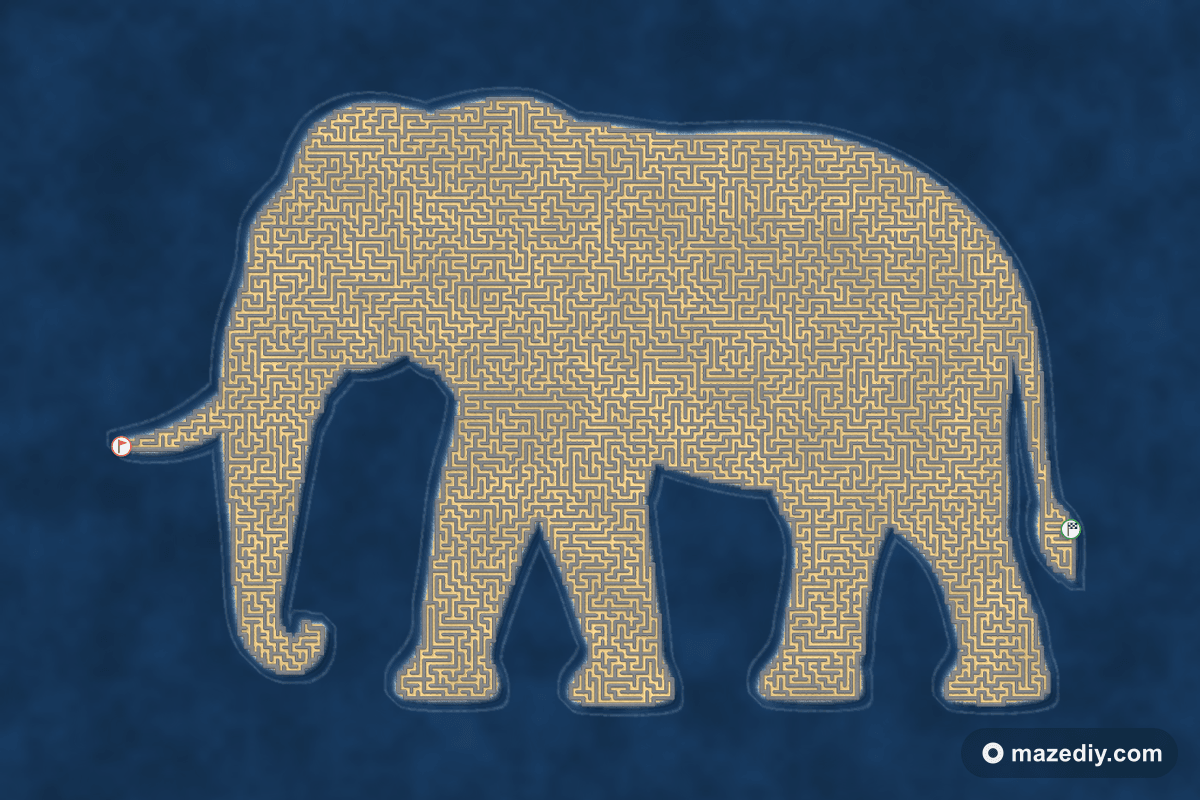 Elephant maze — free printable for kids