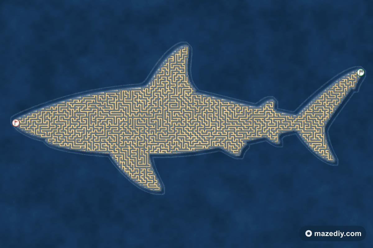 Shark maze — free printable for kids