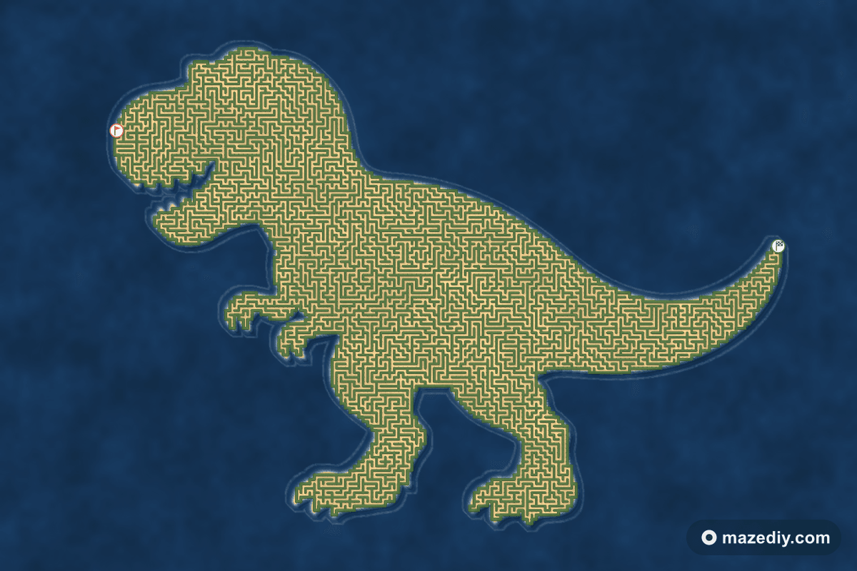 T‑Rex maze — free printable for kids