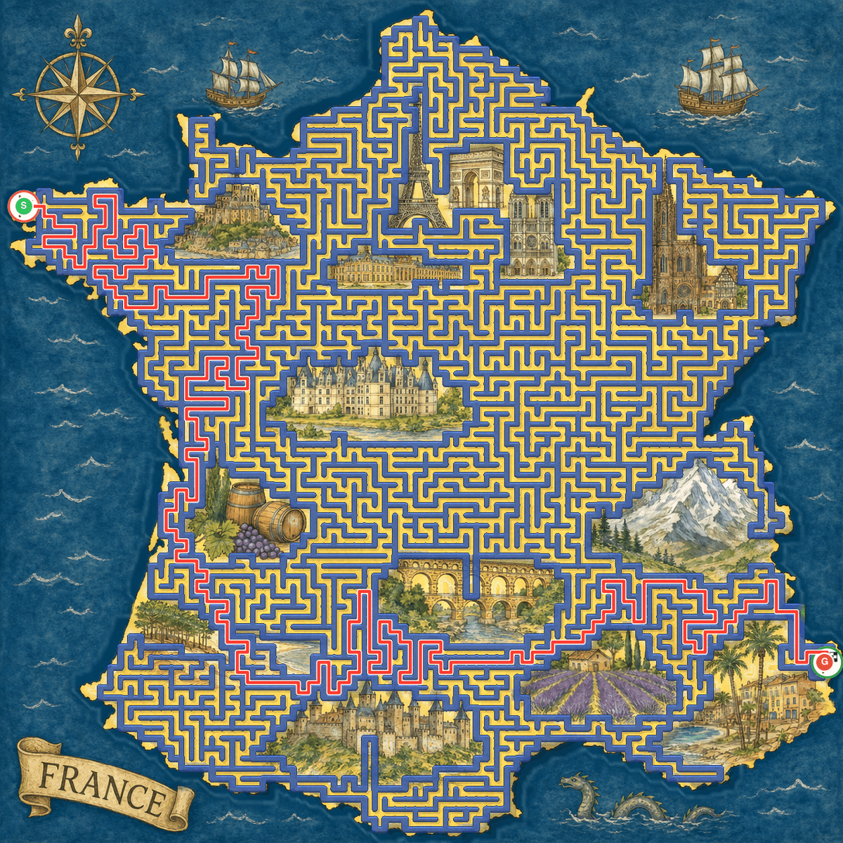 France maze solution path