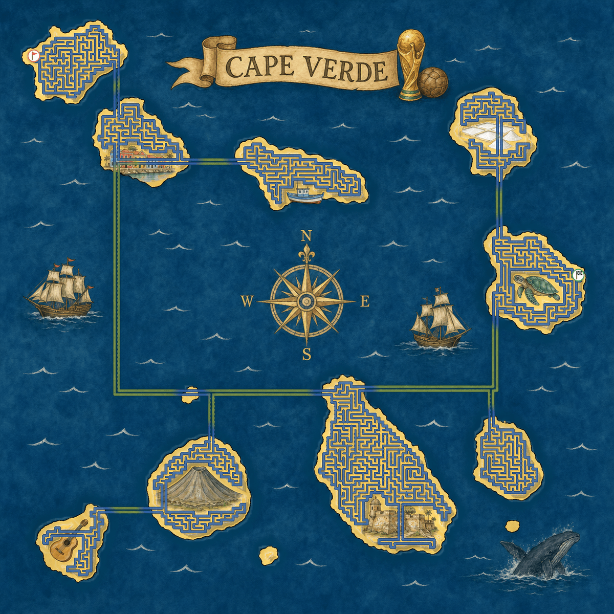 Cape Verde shaped archipelago maze — World Cup 2026 biggest underdog