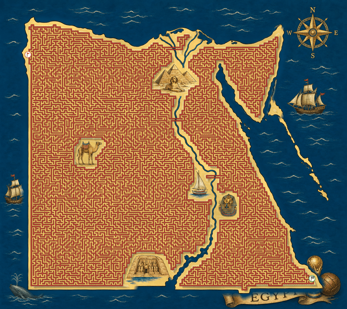 Egypt shaped maze with landmarks — World Cup 2026