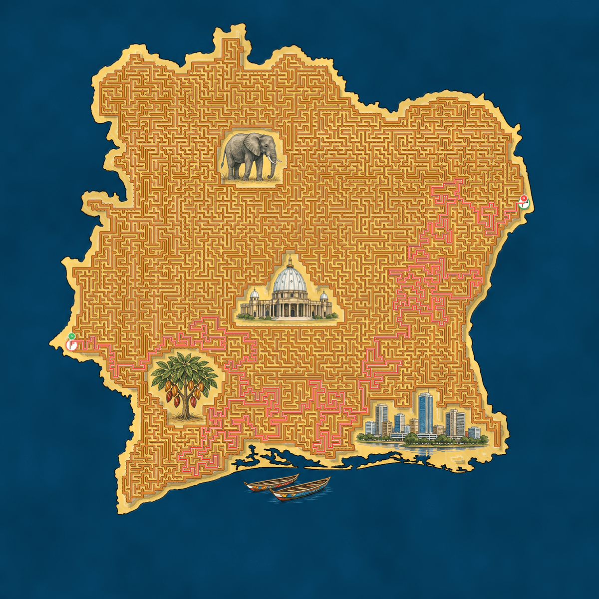 Ivory Coast maze solution path