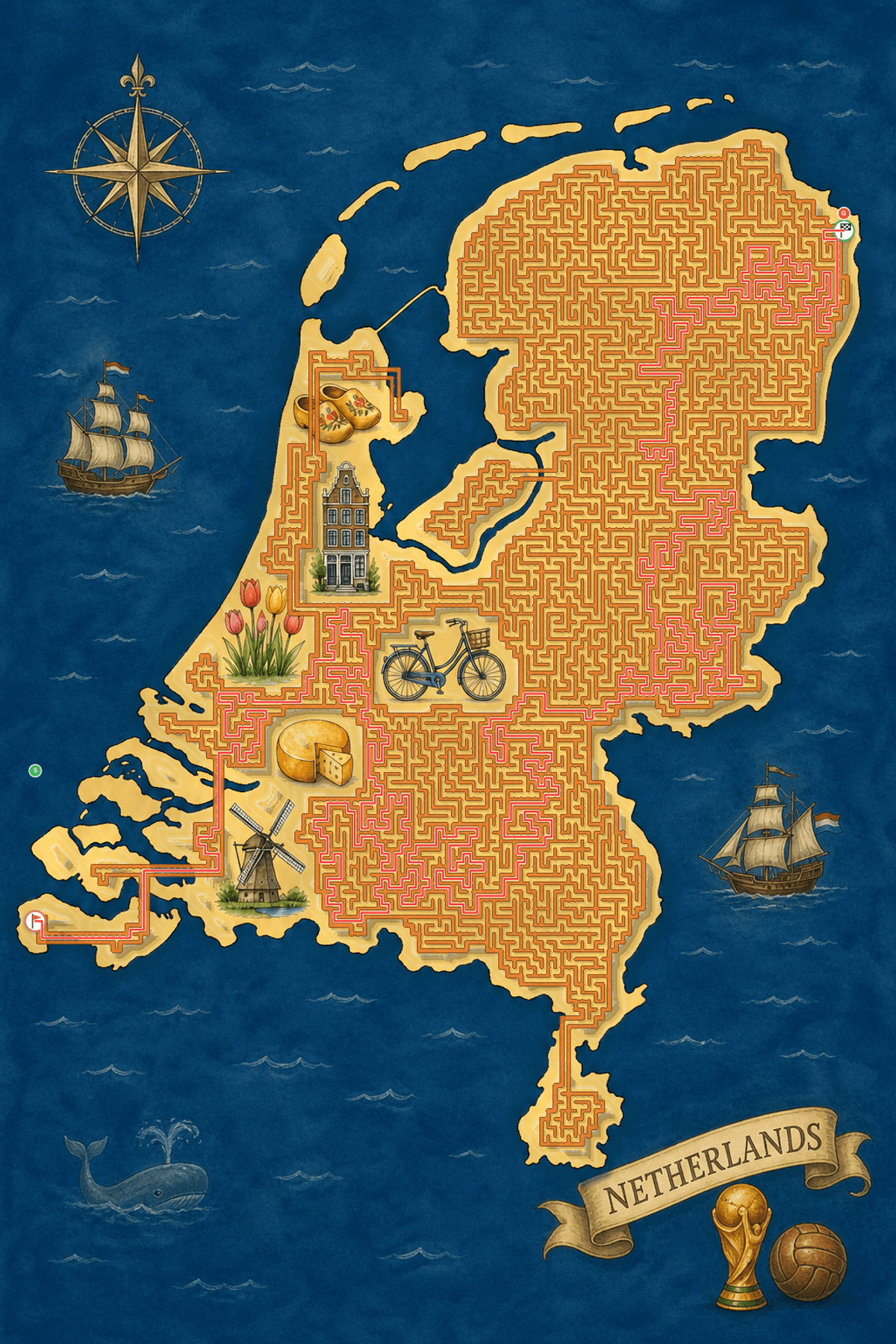 Netherlands maze solution path