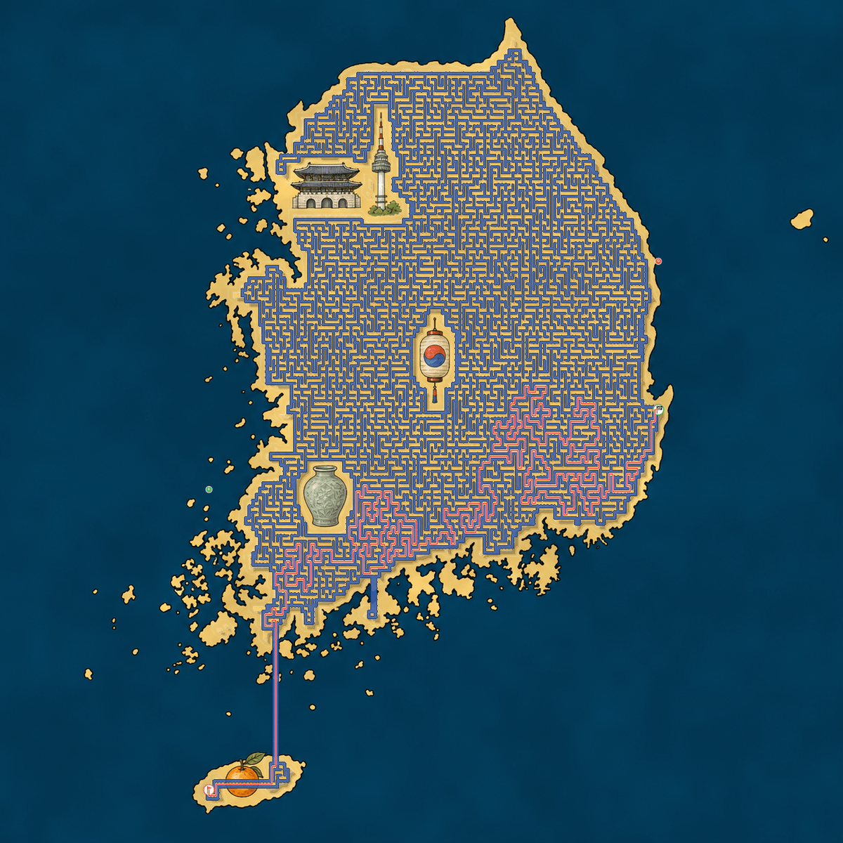 South Korea maze solution path