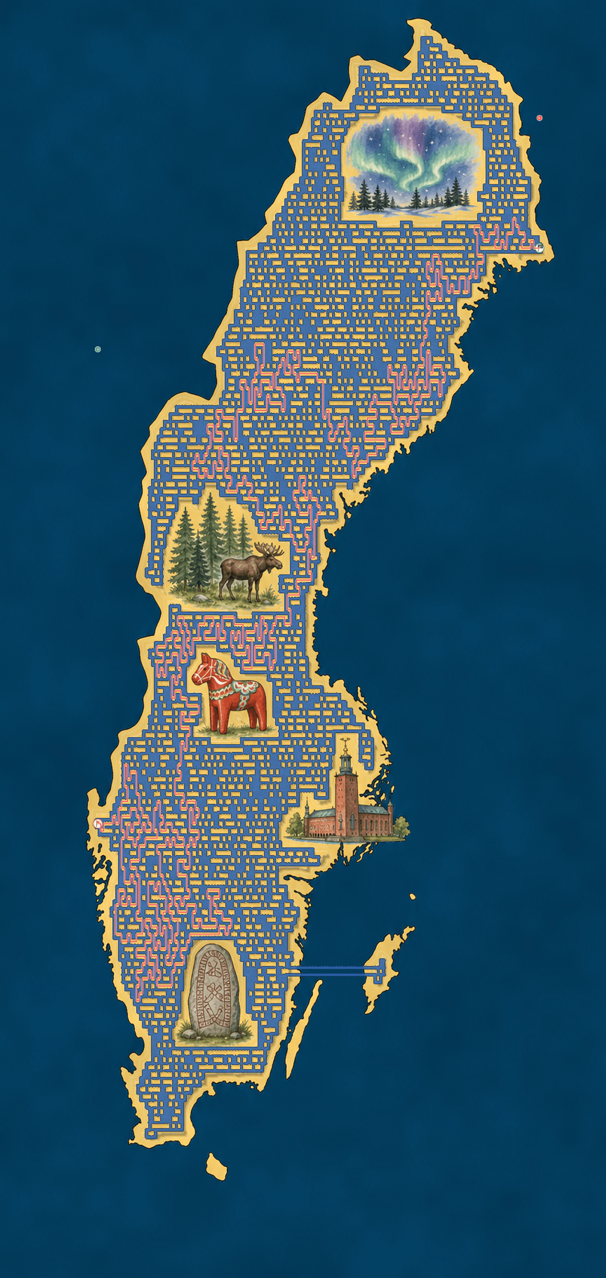 Sweden maze solution path