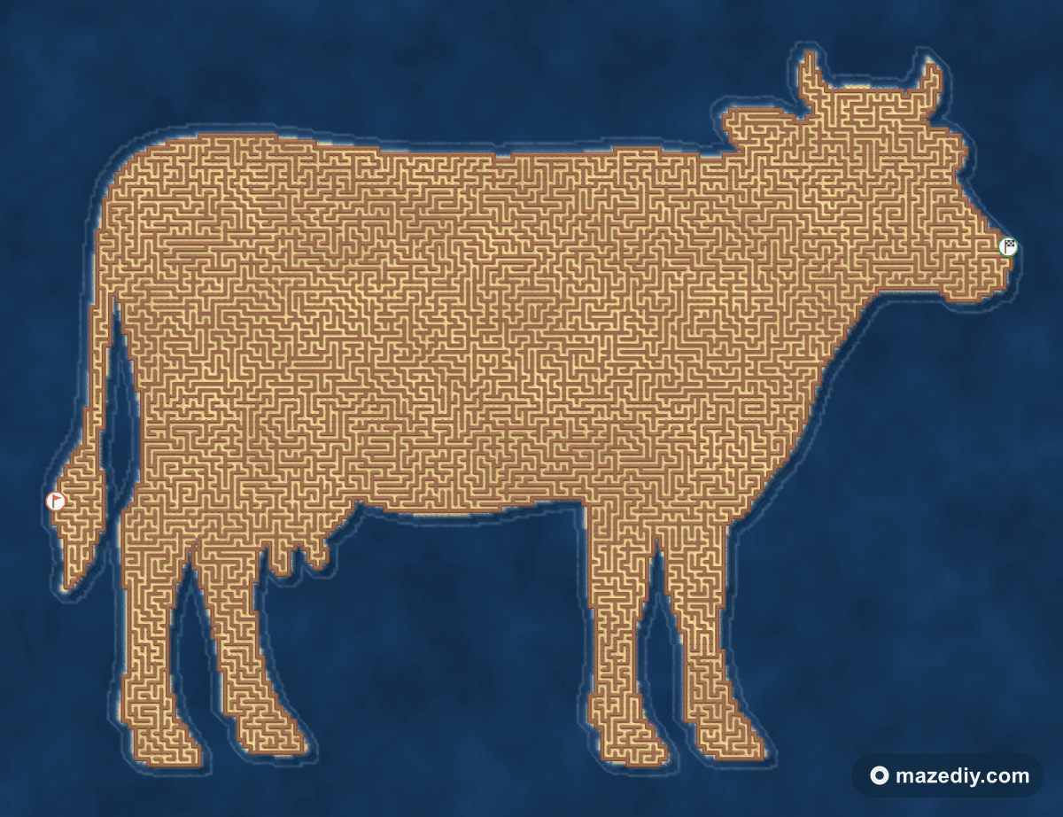Cow maze — free printable for kids