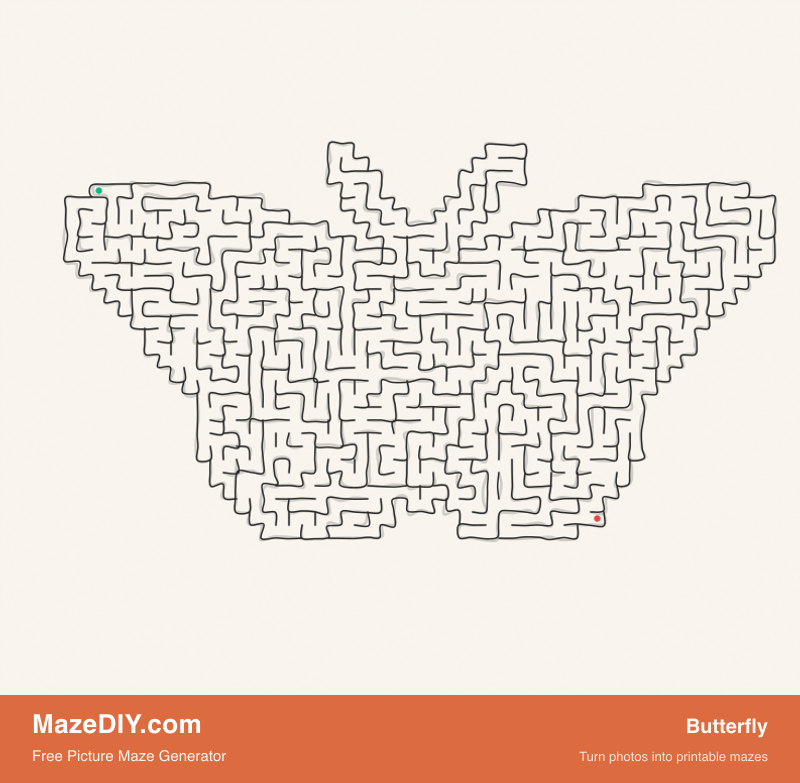Butterfly — free maze worksheet Butterfly — printable picture maze