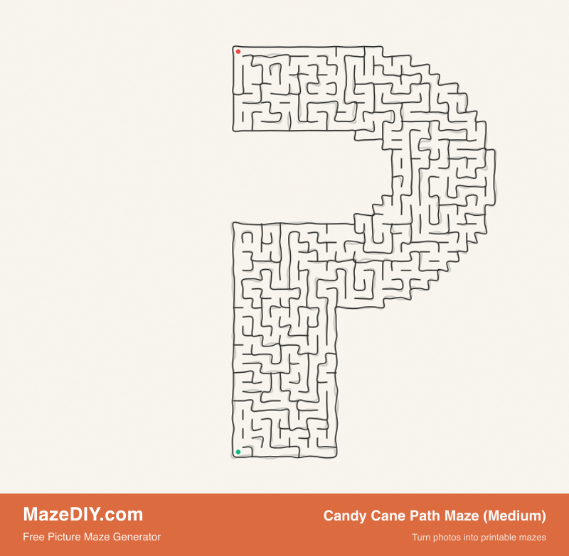 Candy Cane Path Maze (Medium) — free maze worksheet Candy Cane Path Maze (Medium) — printable picture maze