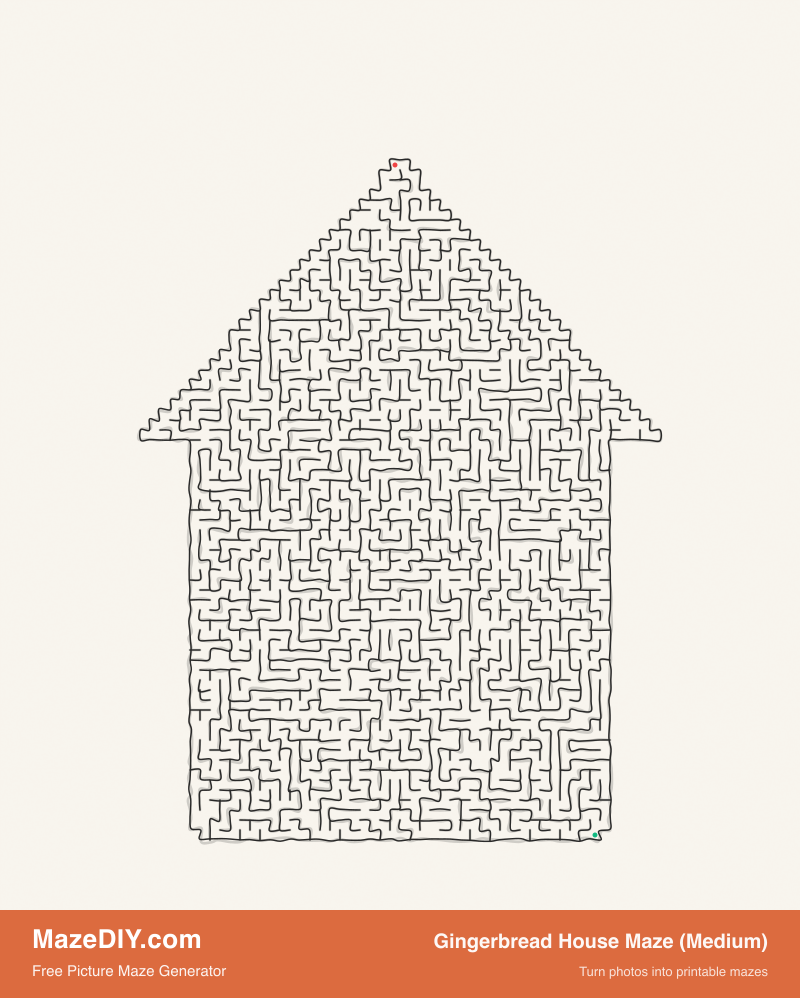 Gingerbread House Maze (Medium) — free maze worksheet Gingerbread House Maze (Medium) — printable picture maze