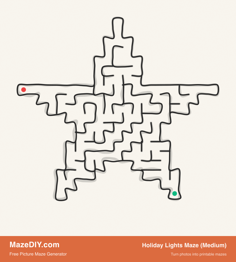 Holiday Lights Maze (Medium) — free maze worksheet Holiday Lights Maze (Medium) — printable picture maze