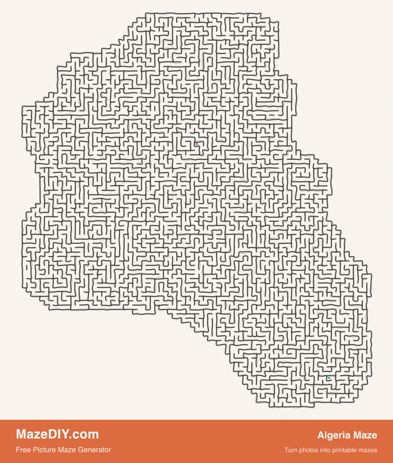Algeria Maze — free maze worksheet Algeria Maze — printable picture maze