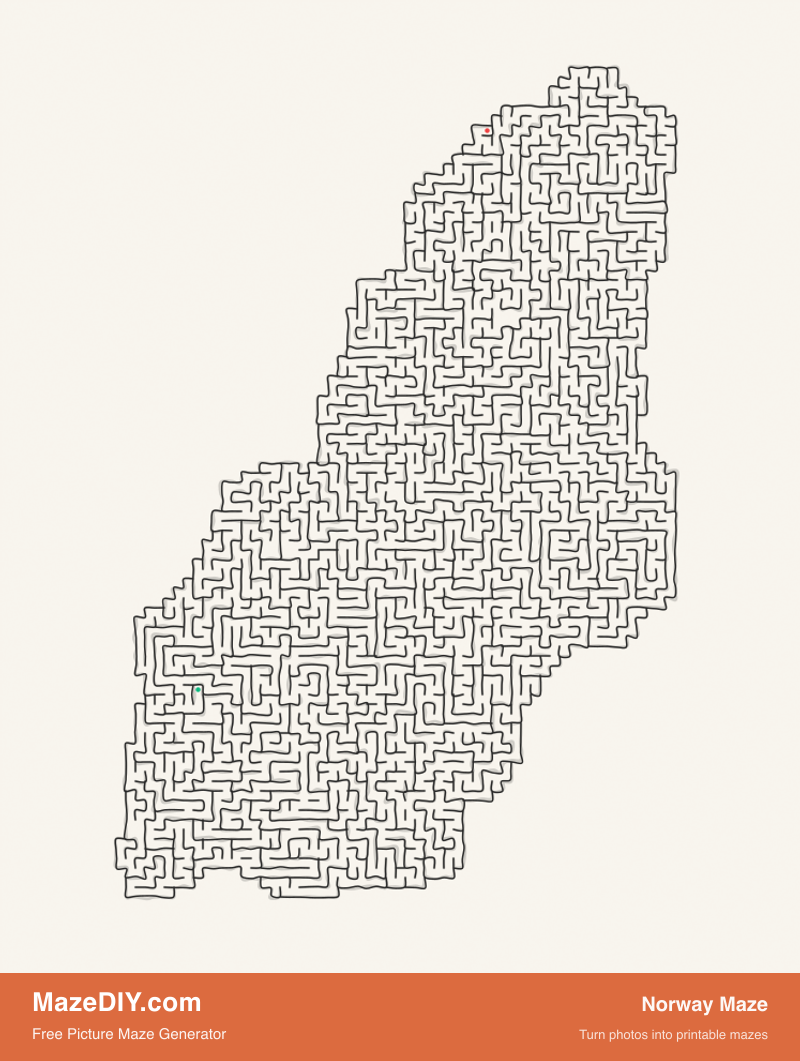 Norway Maze — free maze worksheet Norway Maze — printable picture maze