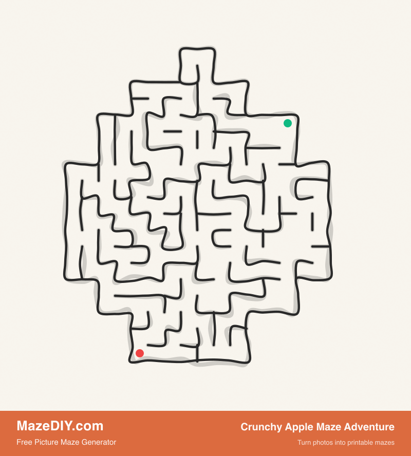 Crunchy Apple Maze Adventure — free maze worksheet Crunchy Apple Maze Adventure — printable picture maze