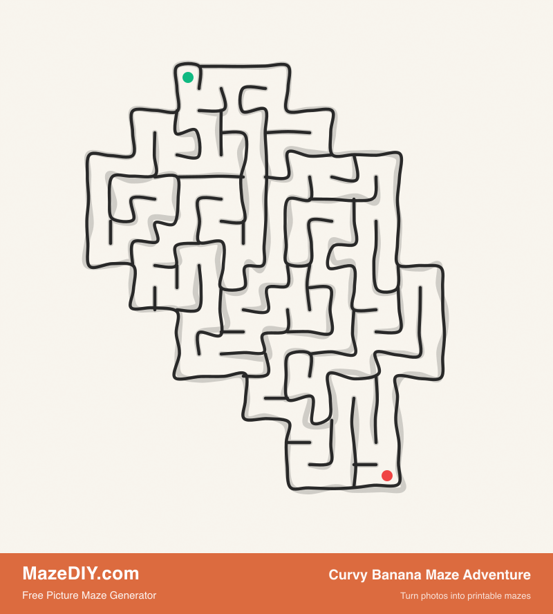 Curvy Banana Maze Adventure — free maze worksheet Curvy Banana Maze Adventure — printable picture maze
