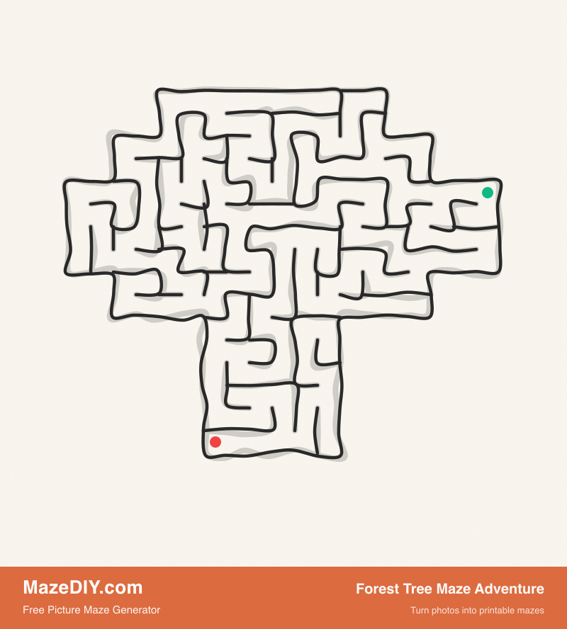 Forest Tree Maze Adventure — free maze worksheet Forest Tree Maze Adventure — printable picture maze