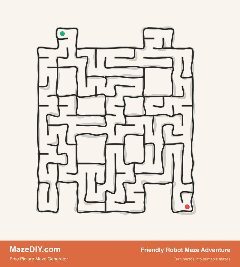 Friendly Robot Maze Adventure — free maze worksheet Friendly Robot Maze Adventure — printable picture maze