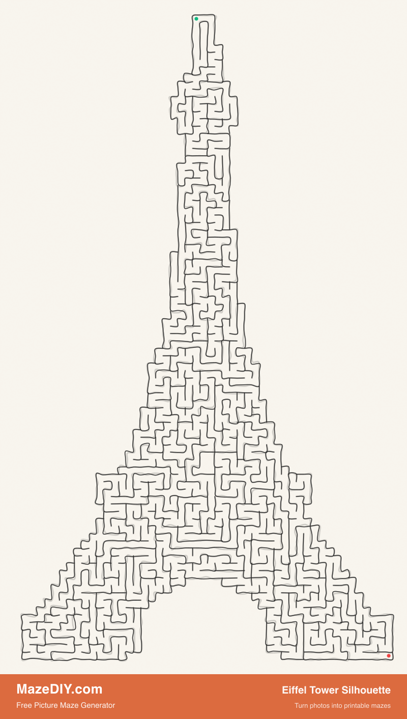 Eiffel Tower Silhouette — free maze worksheet Eiffel Tower Silhouette — printable picture maze