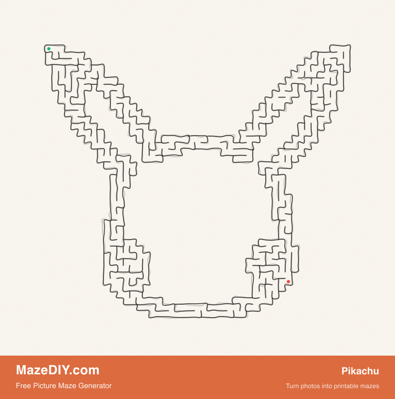 Pikachu — free maze worksheet Pikachu — printable picture maze