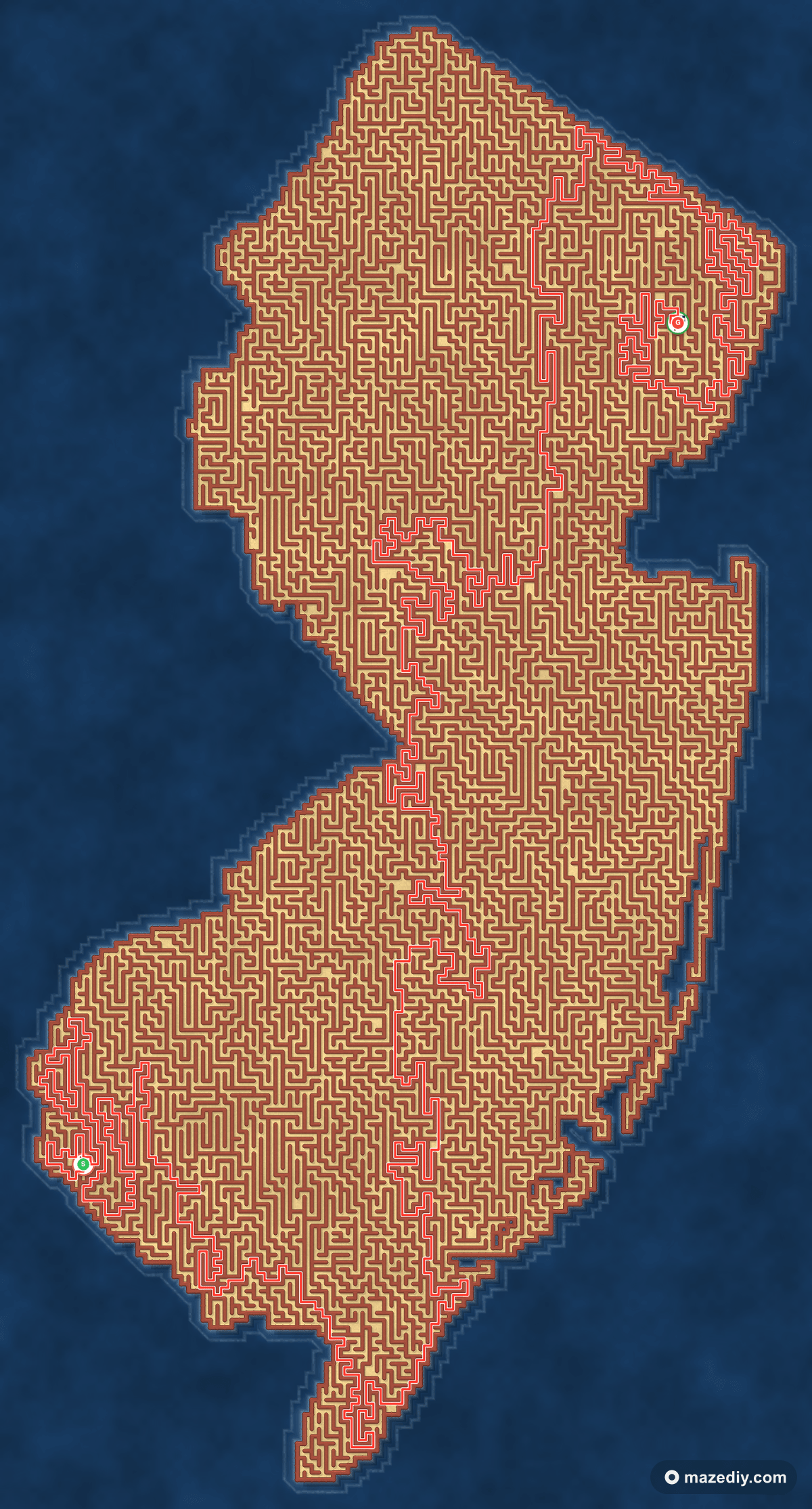 New Jersey maze solution path