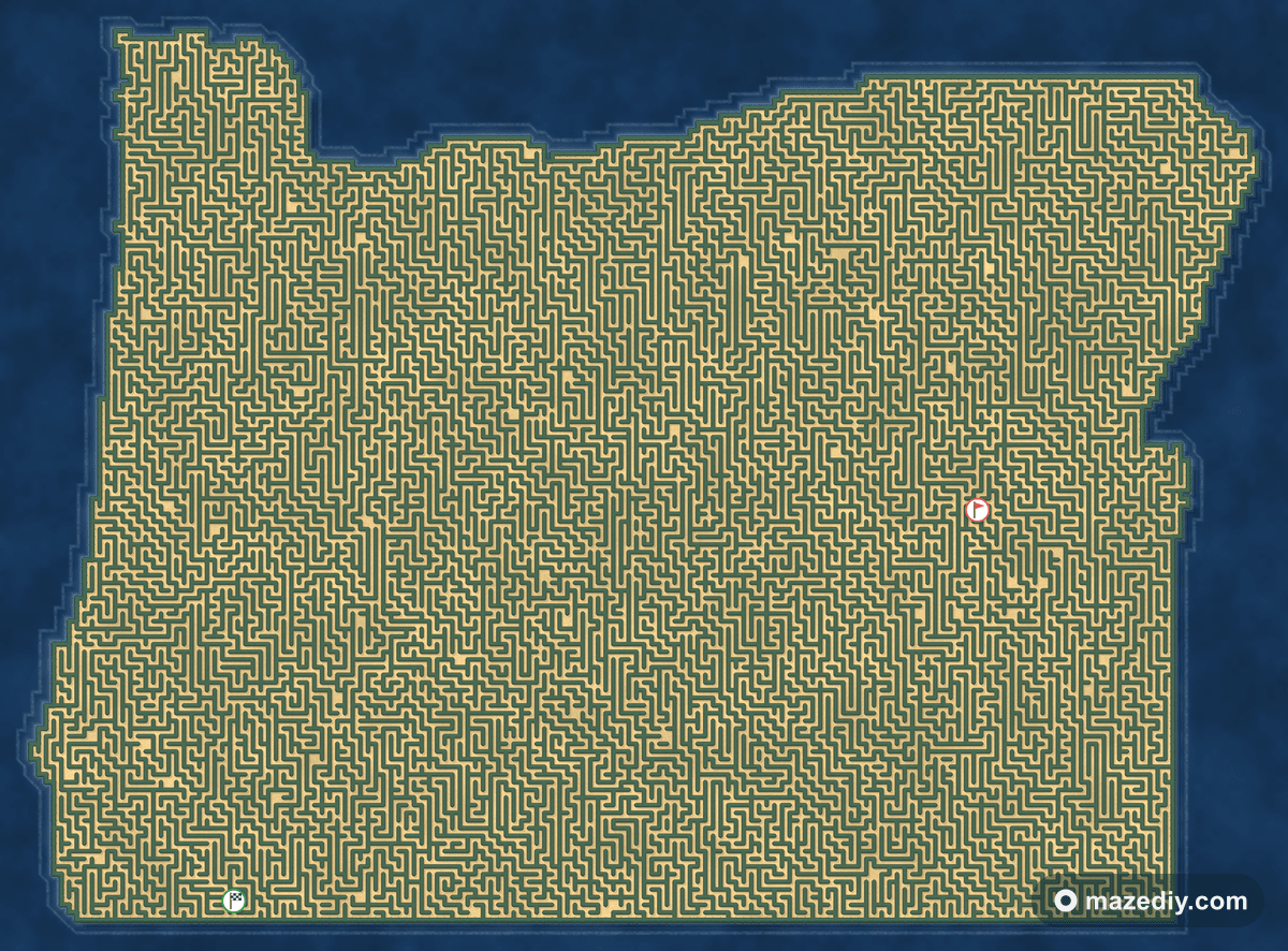 Oregon shaped maze — free printable state maze