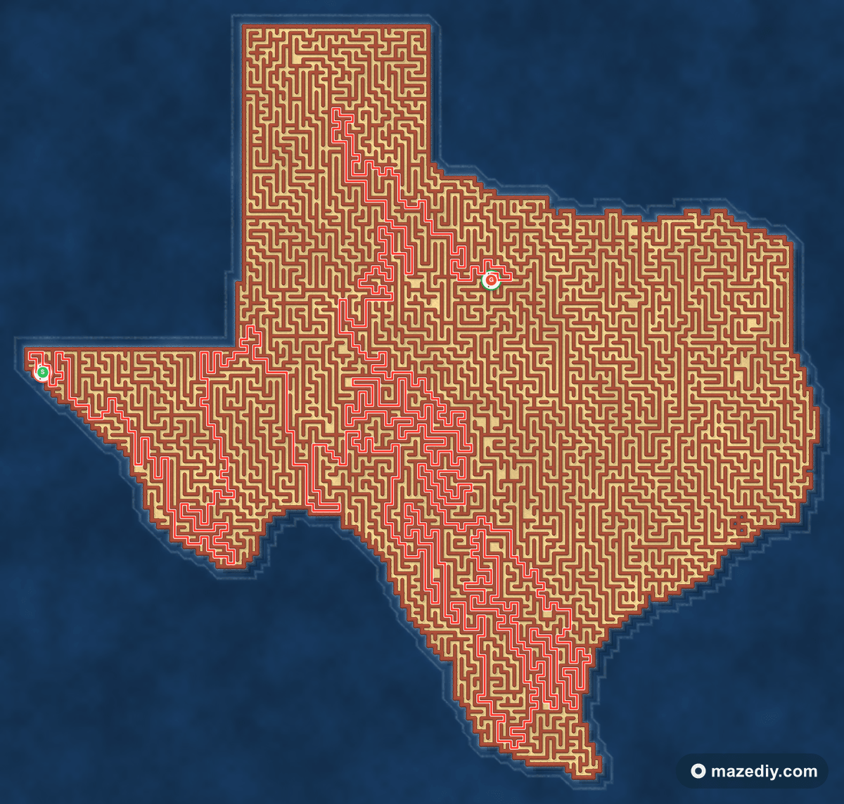 Texas maze solution path