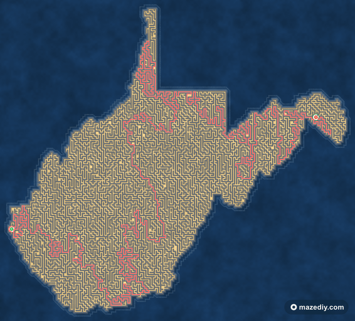 West Virginia maze solution path